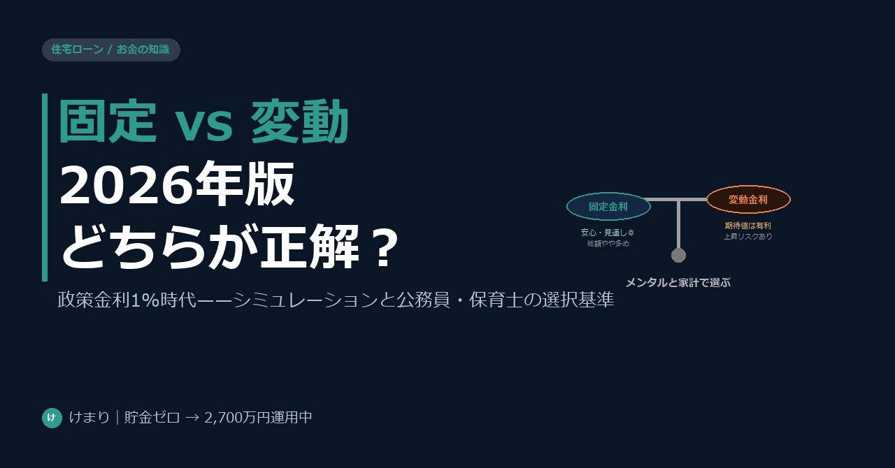【2026年最新】住宅ローン固定金利vs変動金利、副業できない公務員・保育士はどっちを選ぶべき?