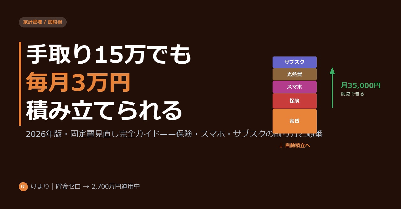手取り15万でも毎月3万円貯まる——2026年版・固定費見直し完全ガイド